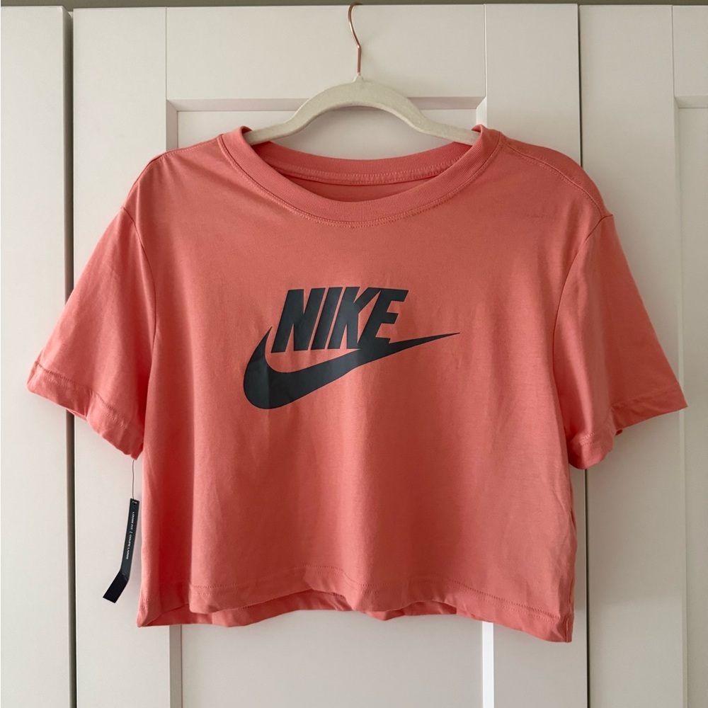 Nike Pink Cropped Tee with Heather Grey Logo
